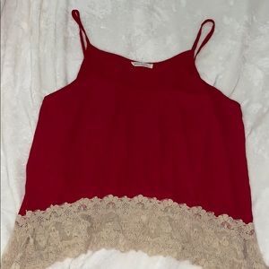 Red with lace bottom tank top
